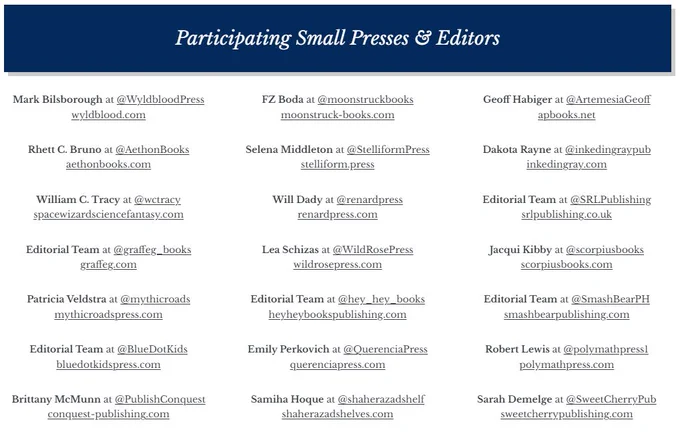 A screenshot of the page with the participating editors/presses. You can access the text version through the link in the next tweet.