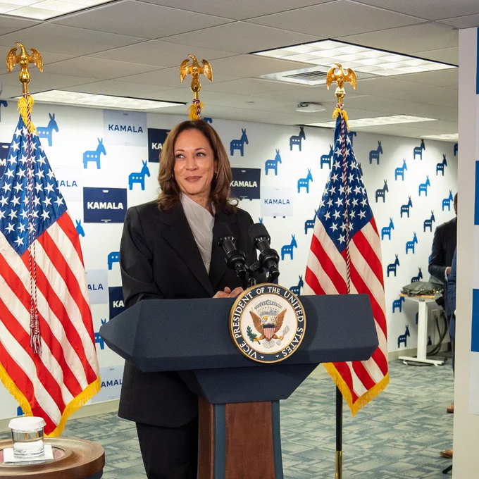 Vice President Kamala Harris delivering remarks at a Staff Meeting at Campaign HQ in Wilmington, DE. 
