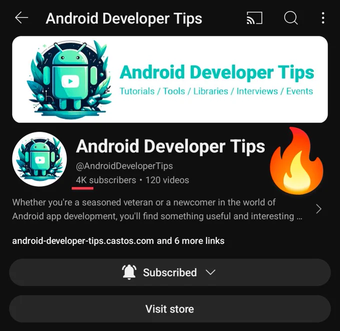 Android Developer Tips channel about page screenshot