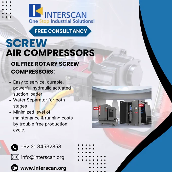Discover the future of air compressor with Interscan.org! 🌟  it's free consultancy or cutting-edge technology in oil-free rotary screw compressors, we've got you covered. Visit our website today to learn more! 
https://www.interscan.org/
Email : info@interscan.org
Phone Number:  92-21 34532858
#aircompression #sustainability #innovations #oilfreescrewcompressor #oilfreescrewaircompressor #durable #aircompressor #aircompressormaintenance #Pakistan #industrial #technology #manufacturingindustry #RotaryCompressor #TechnicalDivision #freeconsultancy #interscan