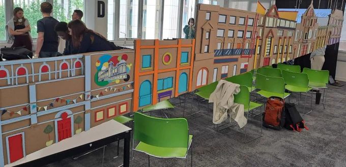 Long cardboard model of building designs for Great Horton Road.