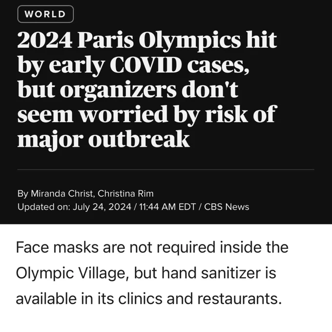 2024 Paris Olympics hit by early COVID cases, but organizers don't seem worried by risk of major outbreak

Face masks are not required inside the Olympic Village, but hand sanitizer is available in its clinics and restaurants.

By Miranda Christ, Christina Rim
Updated on: July 24, 2024 / 11:44 AM EDT / CBS News