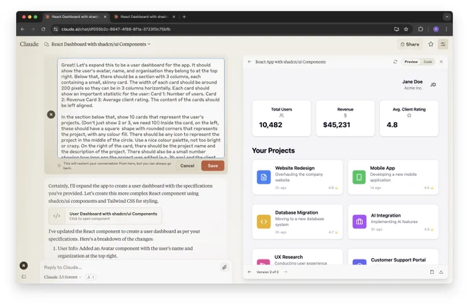 Editing a prompt in Claude 3.5
