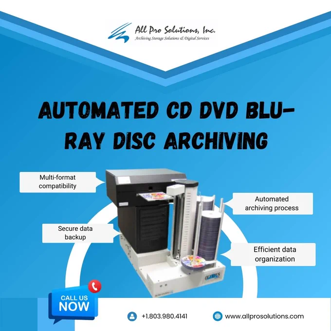 Optimize your data management with our Automated CD DVD Blu-Ray Disc Archiving solutions. Easily archive, manage, and retrieve your discs with modern technology.