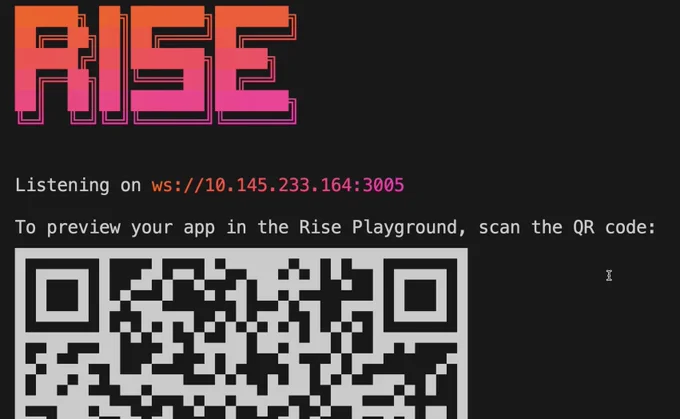 Rise dev with a QRCode that will open in Rise Playground
