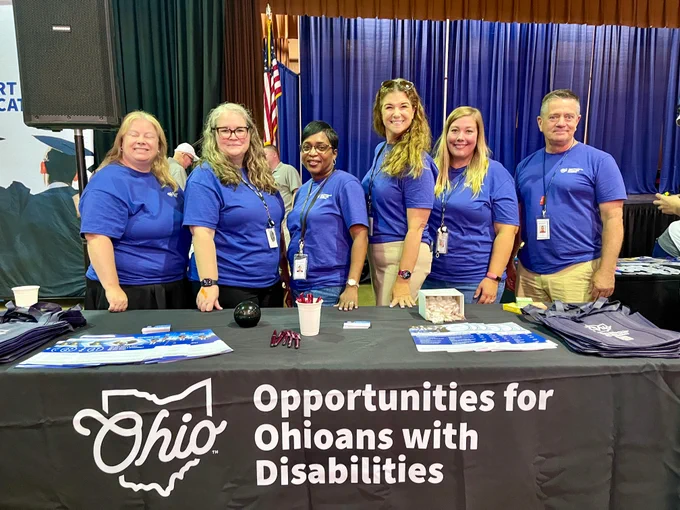 OOD staff stand together during sensory-friendly morning sharing about Ohio College2Careers. 