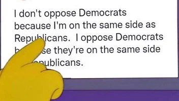 I don't oppose Democrats because I'm on the same side as Republicans.  I oppose Democrats because they're on the same side as Republicans.