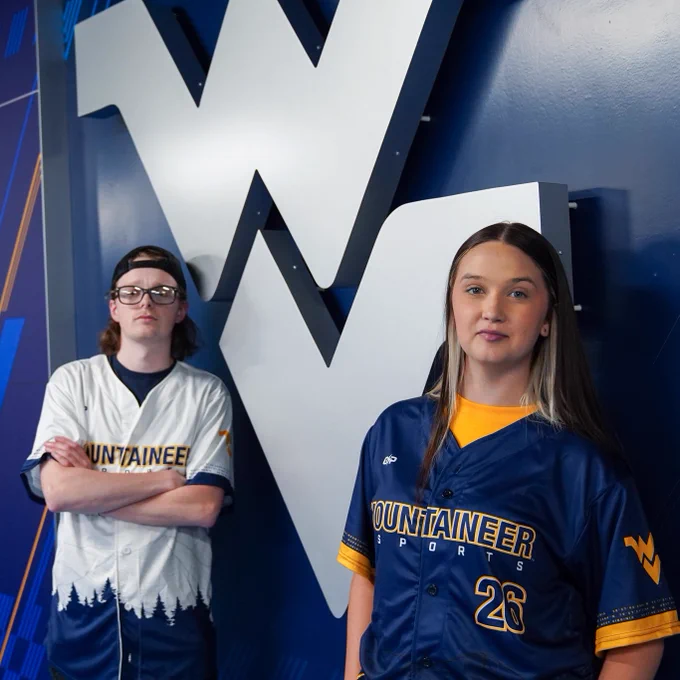 WVU students wear WVU Esports baseball jerseys.