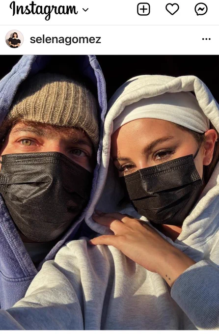 Benny Blanco & kidney transplant recipient Selena Gomez in black masks