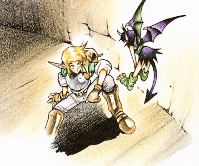 Landstalker clean artwork by Yoshitaka Tamaki used in the Japanese Sega Mega Drive instruction manual. 