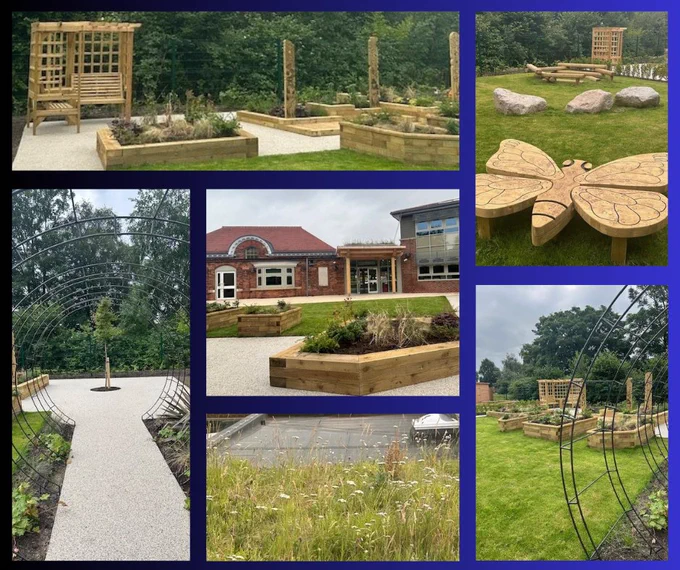A collage of photographs of the outside and garden area of the new Clifton Explore Centre