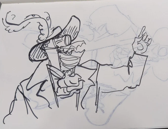A doodle of leap in his pirate outfit, gesturing enthusiastically 
