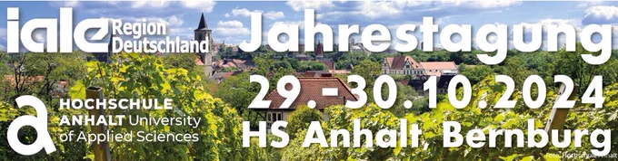 Die IALE-D Jahrestagung 2024 findet vom 29. bis 30. Oktober 2024 an der Hochschule Anhalt in Bernburg statt. Das Tagungsthema lautet: Resilienz vs. Transformation in Stadt und Land - was kann die Landschaftsökologie beitragen?  Ein vorläufiges Tagungsprogram ist bereits verfügbar.