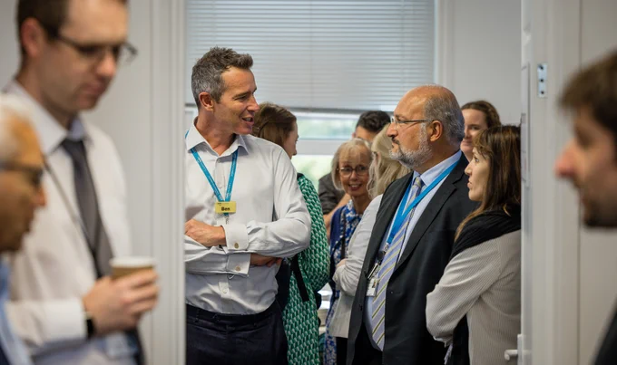 LGT CEO Ben Travis talking to Tony Aymat, ENT Consultant