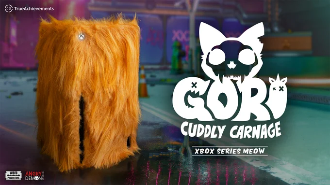 An Xbox Series X covered in the Fur of the orange unicorn killing machine cat Gori.