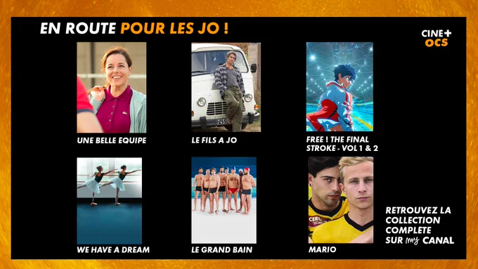 Visuels de 6 films sur le sport, disponibles sur MyCanal dans la collection "En route pour les JO !"