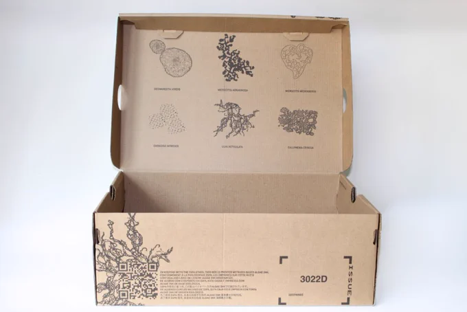 Nike ISPA shoebox made with Living Ink’s sustainable Flexographic Algae Ink™.