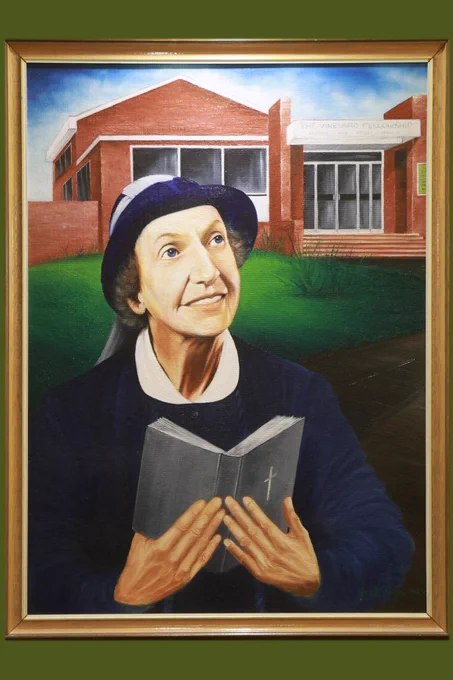 Jeffrey Stamp's portrait of Sister Winifred Laver BEM, which now sits in the centre's lobby. 