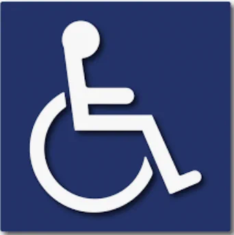 The image is a blue square with a white symbol of a person in a wheelchair