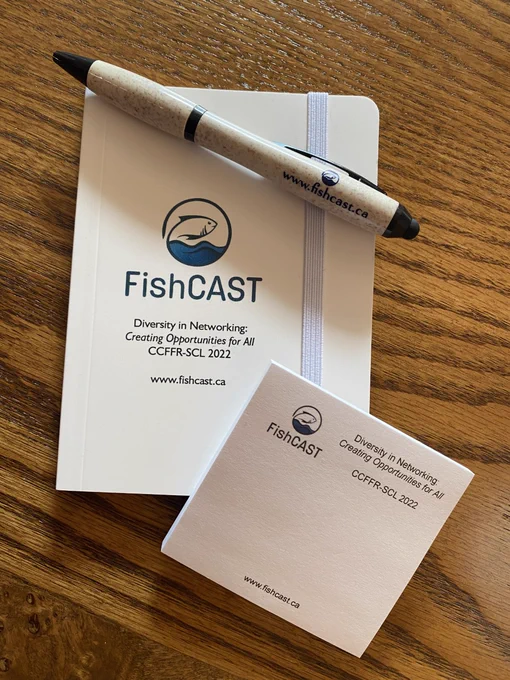 Notebook, pen, and post-its given to participants at the 1st FishCAST workshop at CCFFR-SCL 2022.