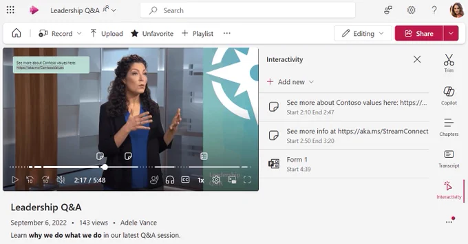 Make your Stream videos more engaging by adding interactive elements like callouts and forms. These features allow you to create a more immersive experience for your viewers, aiding their understanding of complex concepts and offering additional information on relevant topics.