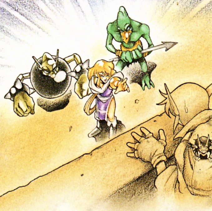 Landstalker clean artwork by Yoshitaka Tamaki used in the Japanese Sega Mega Drive instruction manual.