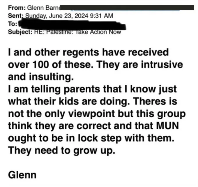 screenshot of Barnes' email