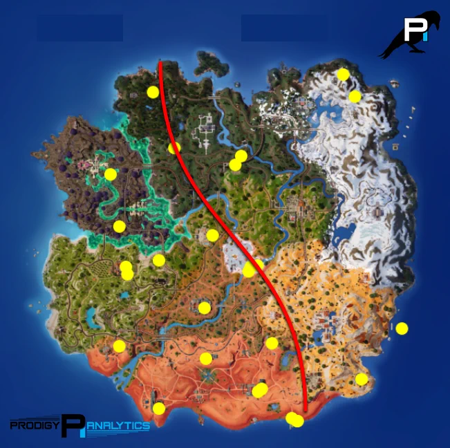 Map showing all drops that produced a victory royale this season in EU