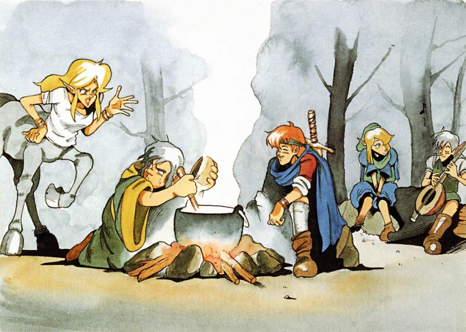 Shining Force clean artwork by Yoshitaka Tamaki used on the Japanese Sega Mega Drive instruction manual.