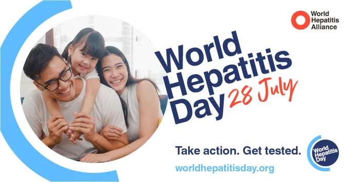 A family hug. Text reads World Hepatitis Day 28 July