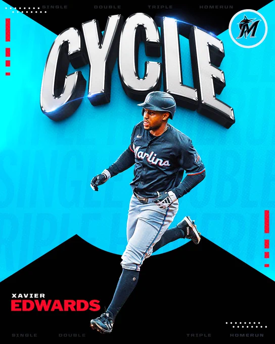 Xavier Edwards Cycle Graphic
Pictured: A cutout of Xavier Edwards rounding the bases in a black alternate Marlins uniform.