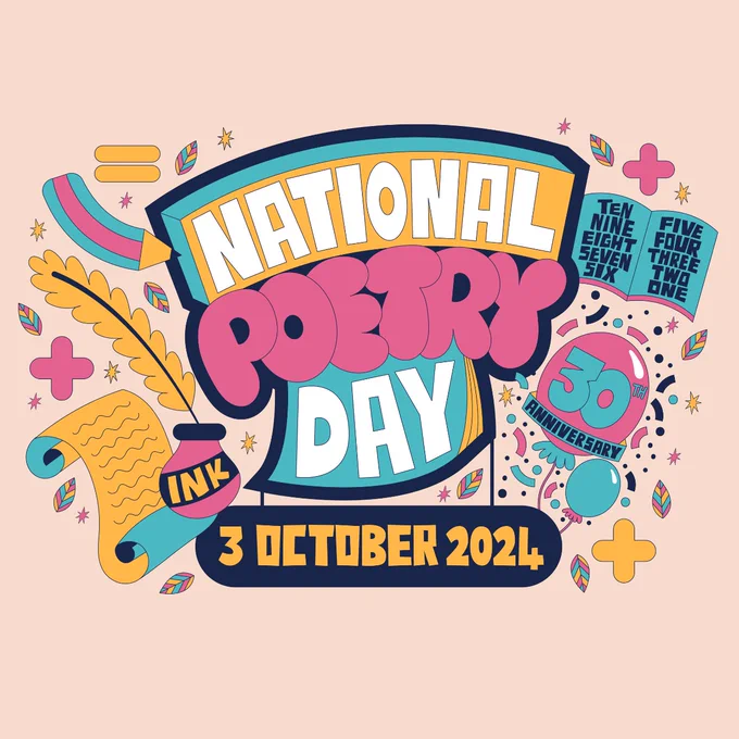 Illustration announcing the date of National Poetry Day - 3 October 2024