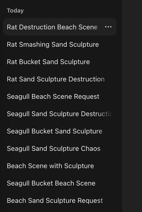 a list of strange ChatGPT conversations incl. 'Seagull Bucket Beach Scene'