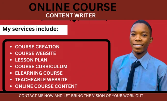 Unlock Your Earning Potential! Transform Your Expertise into Engaging Online Courses that Captivate & Inspire!
Are you a subject matter expert looking to monetize your knowledge? Do you want to create high-quality online courses that attract and retain students?
I help experts like you develop:
High-quality e-learning content that resonates with learners
Comprehensive course syllabi that drive results
Thinkific courses that showcase your expertise and build your brand
Contact me through my link and let discuss better on your project( https://bit.ly/3LJIihm )
