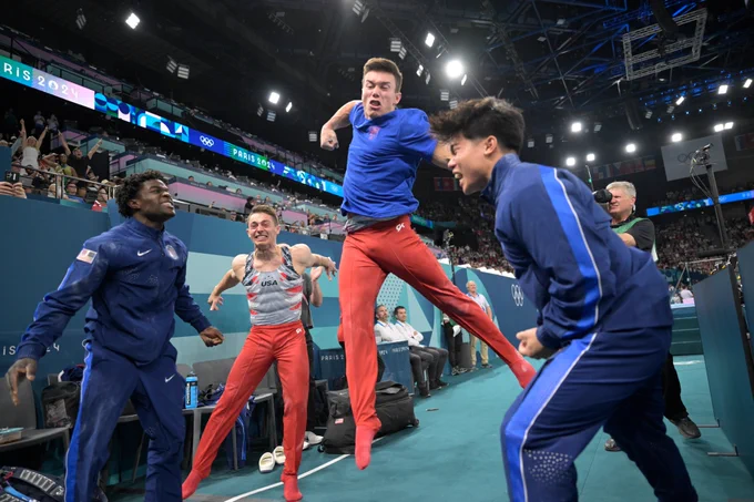The USA team celebrate after winning bronze 