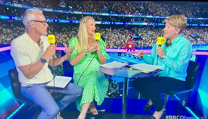 Mark Foster, Rebecca Addlington and Clare Balding commentate from the Olympic pool this evening for the BBC