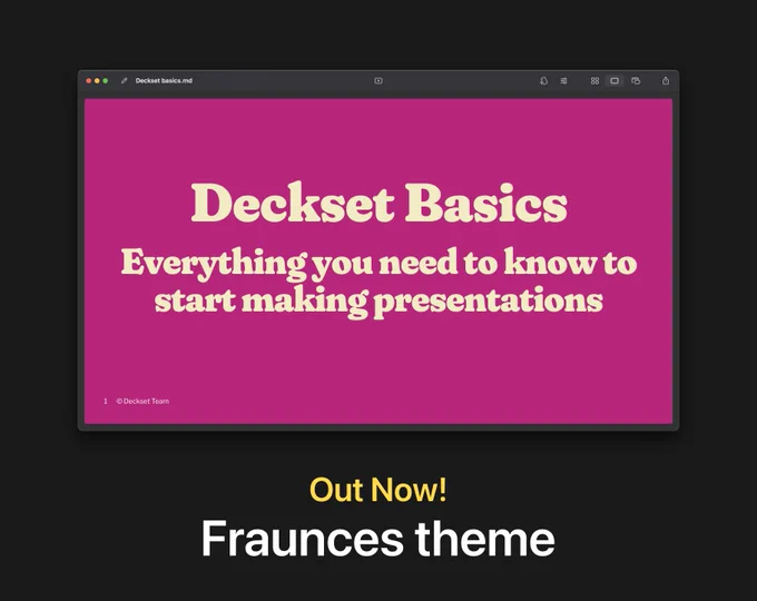 Deckset for macOS showcasing new Fraunces theme