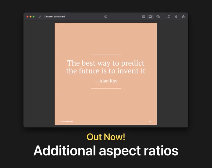 Deckset for macOS showcasing 1:1 aspect ratio