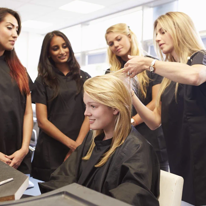 Group of students on a hairdressing workshop 