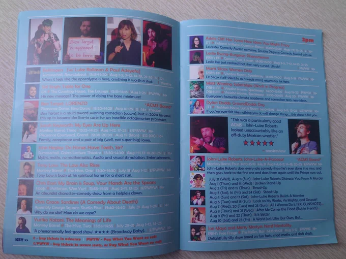 ACMS booklet listing shows from 1-2pm