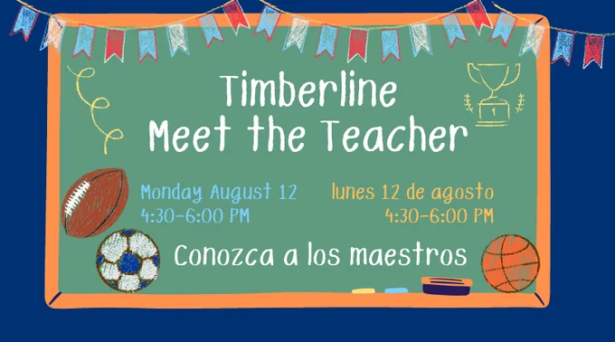 Chalkboard banner with sports doodles and the text "Meet the Teacher"