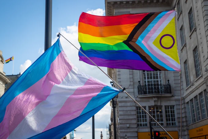 A trans flag and a progress flag