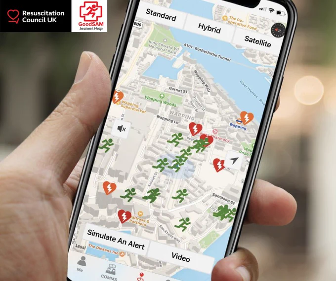 Image of the GoodSAM app on a smartphone.