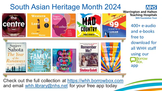 2 shelves of e-audio and e-books written by writers of South Asian heritage. 