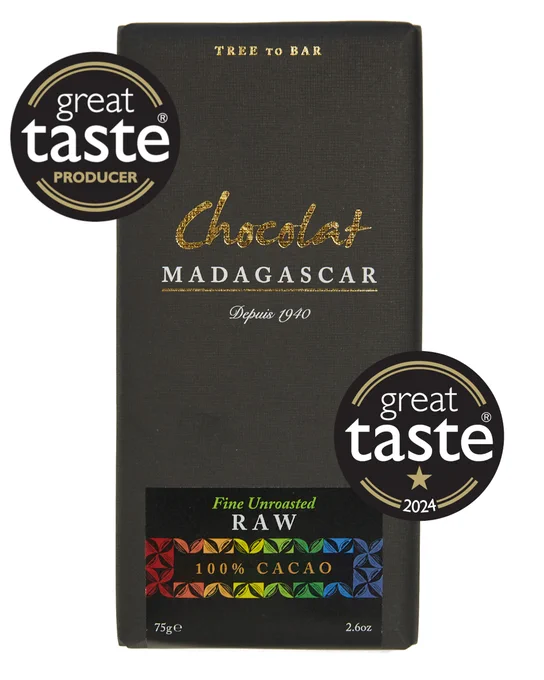 Judges comments, "This dark, glossy bar has a good snap. There is a lovely, fruity aroma. We love the smooth texture and it melts well on the tongue. It has complex citrus and bitter flavour that keep developing on the palate. We think this has been incredibly well made and is very good of its kind. Some of us found it hard to judge, being 100%,  but we think that the flavours are so good and the texture so appealing it is worthy of a star."
