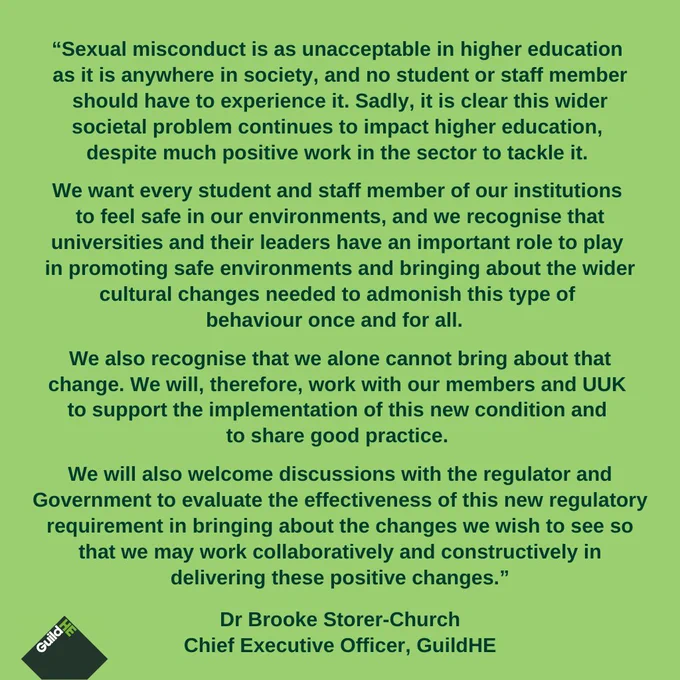GuildHE responds to OfS new condition of registration for tackling harassment and sexual misconduct in English higher education