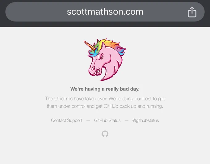 GitHub Pages 500 server error message with unicorn