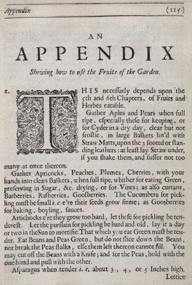 The appendix of John Reid's 'The Scots Gard'ner', published in Edinburgh by David Lindsay in 1683. 