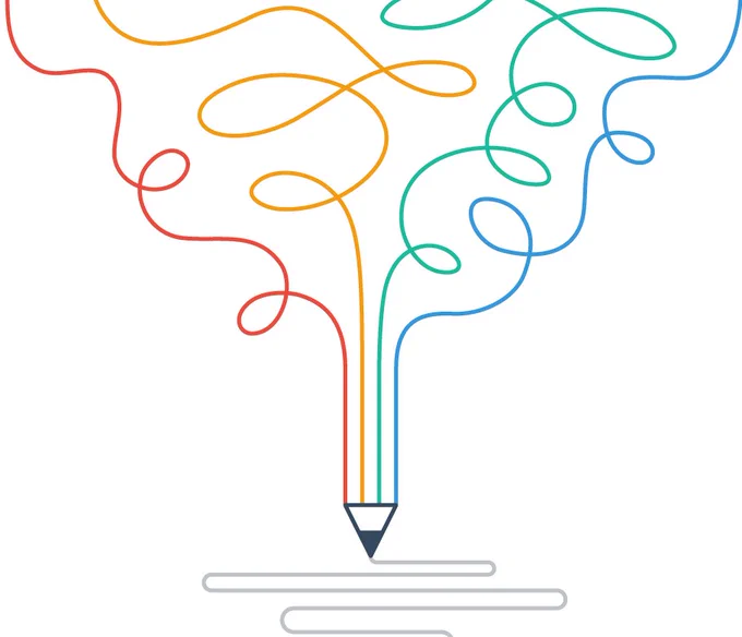 an illustration of pencil draw with swirly lines that then form into straight lines to create a pencil