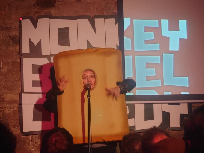 Cheekykita dressed as a big slice of toast